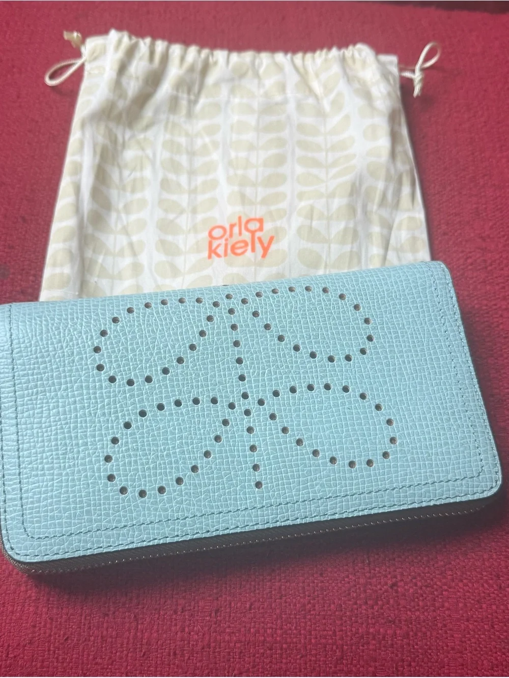 Orla Kiely Textured Leather Big Zip Wallet in “Cloud” Blue New with Tags